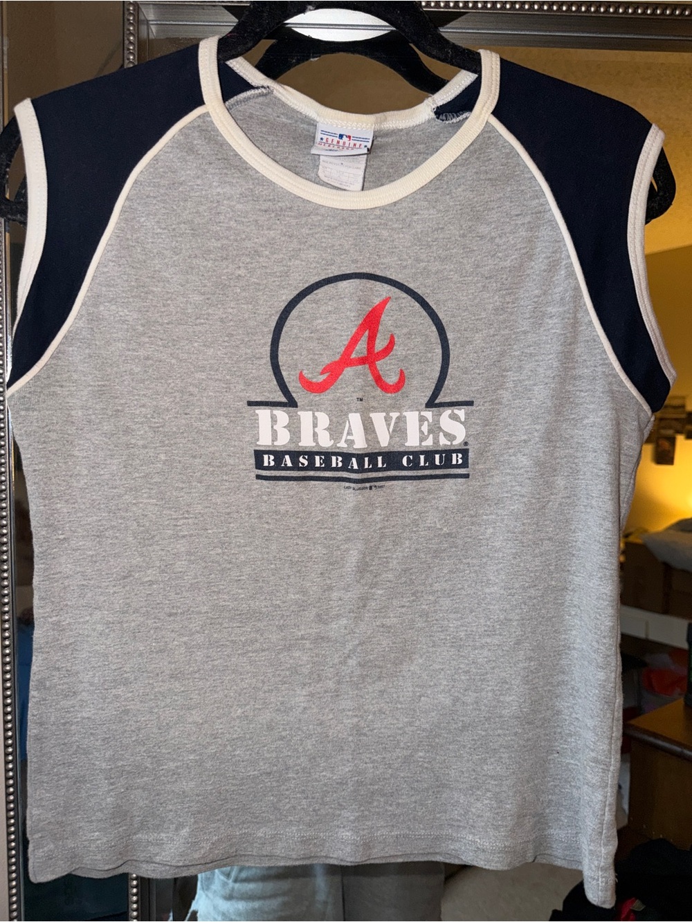 Atlanta Braves Baseball Club Women’s Sleeveless Tee - Gray/Navy/Red
